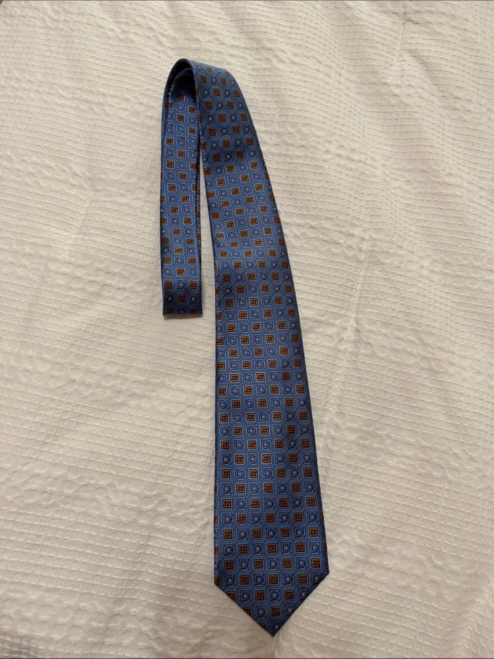 Robert Talbott Blue Geometric Silk Tie with Orange Accents